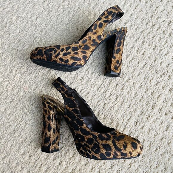 Nicole Miller Sexy High Heel Slingback Pumps Brown Animal Print Dressy Shoe US 7 - Picture 9 of 11